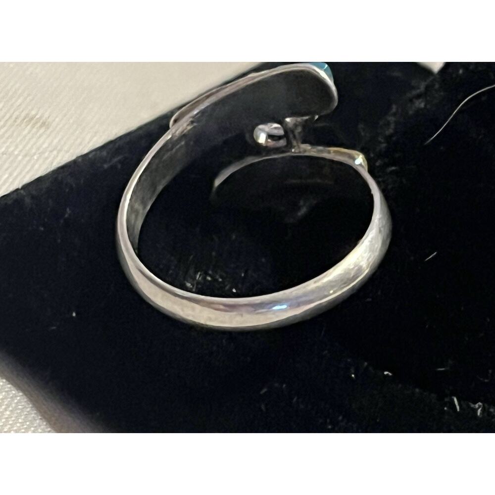 Artisan Made Sterling Bypass Ring Turquoise MOP White Sapphire Size 5 - Picture 2 of 3
